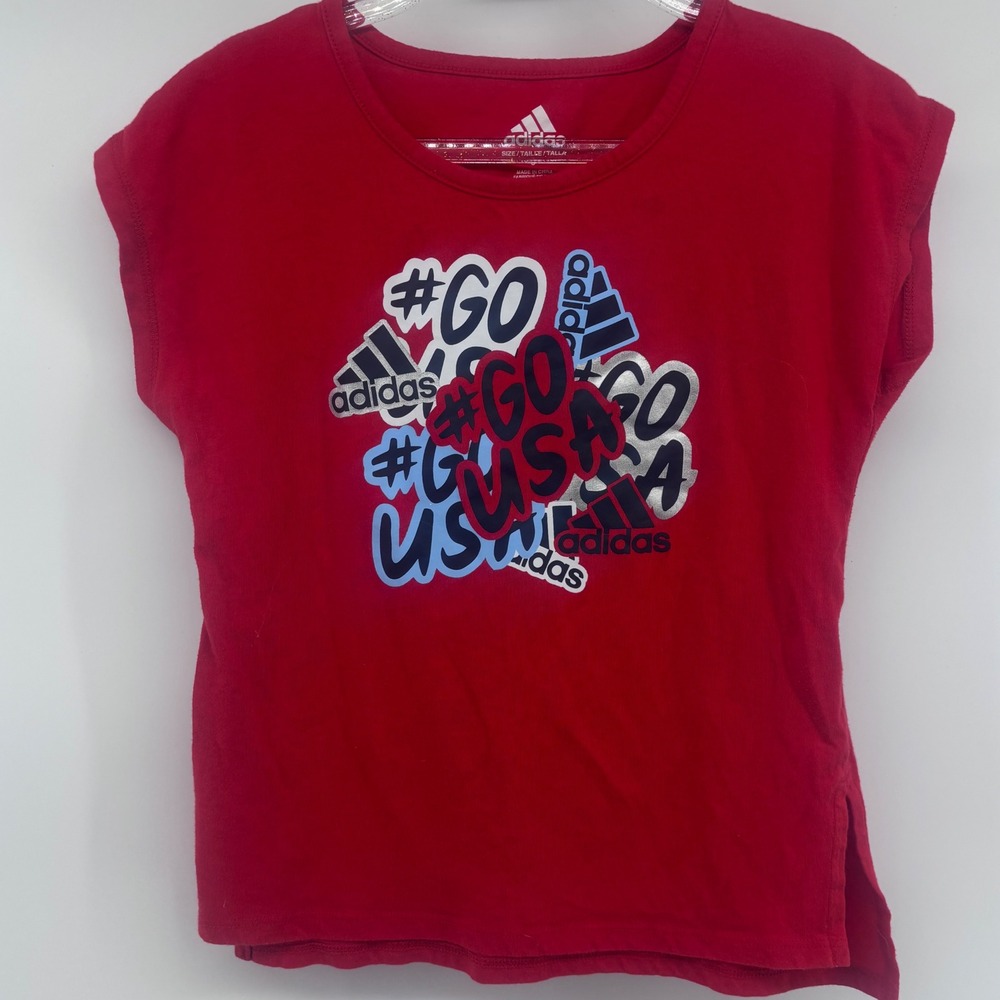 Adidas Girls Red Go USA Graphic T-Shirt & Athletic Shorts Set
